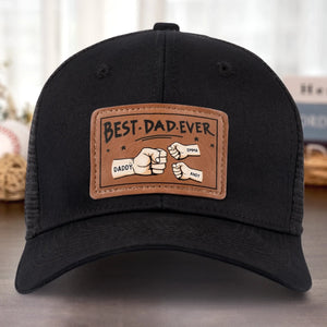 Best Papa Ever - Personalized Leather Label Net Hat - Gift For Dad, Grandpa, Father's Day Gift