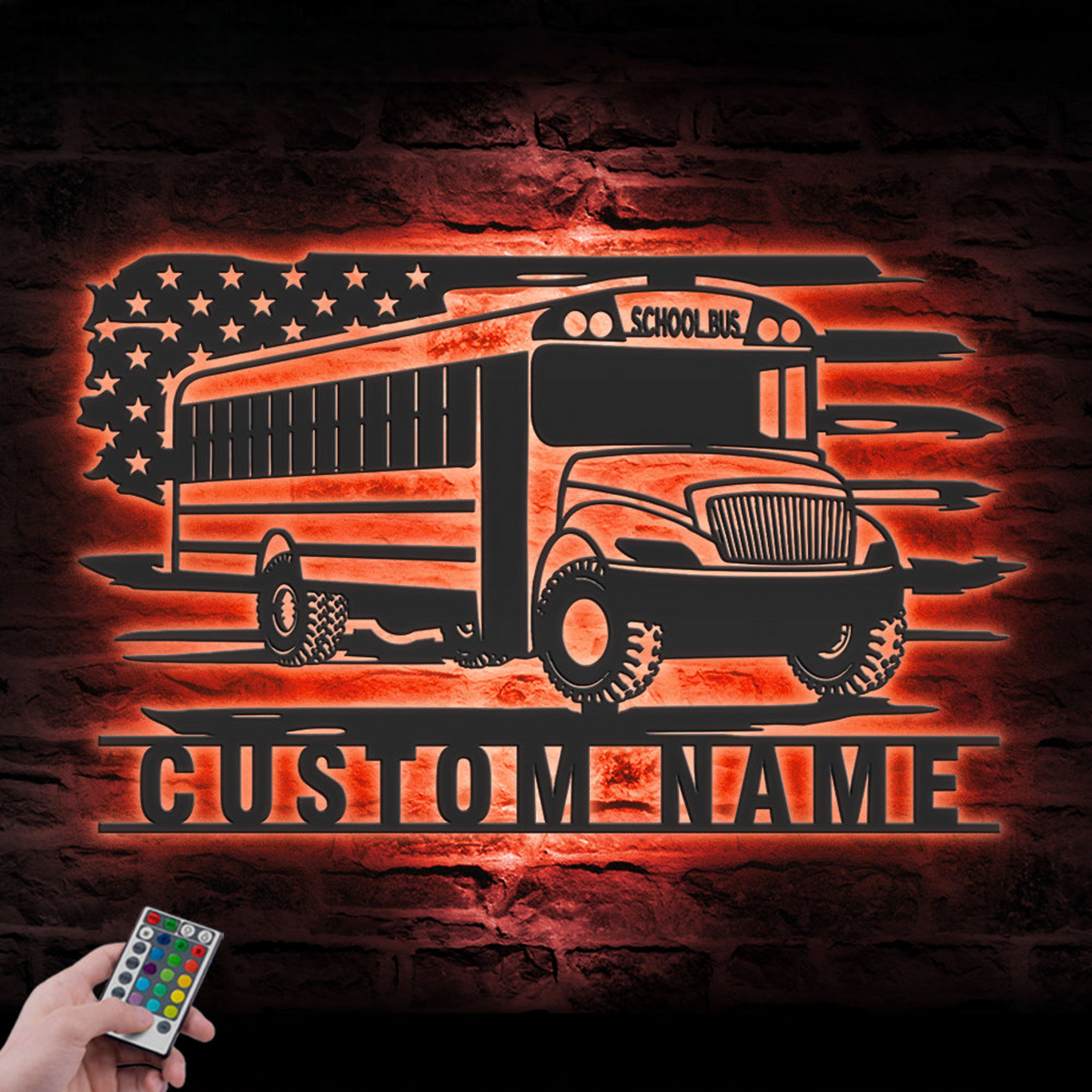 Custom US School Bus Metal Wall Art LED Light Personalized Bus Driver Name Sign Home Decor Back To School Decoration Birthday Christmas Gift