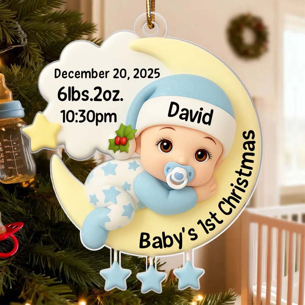 Baby's 1st Christmas On The Moon - Personalized Acrylic Ornament - Heartwarming Christmas Gift For Baby