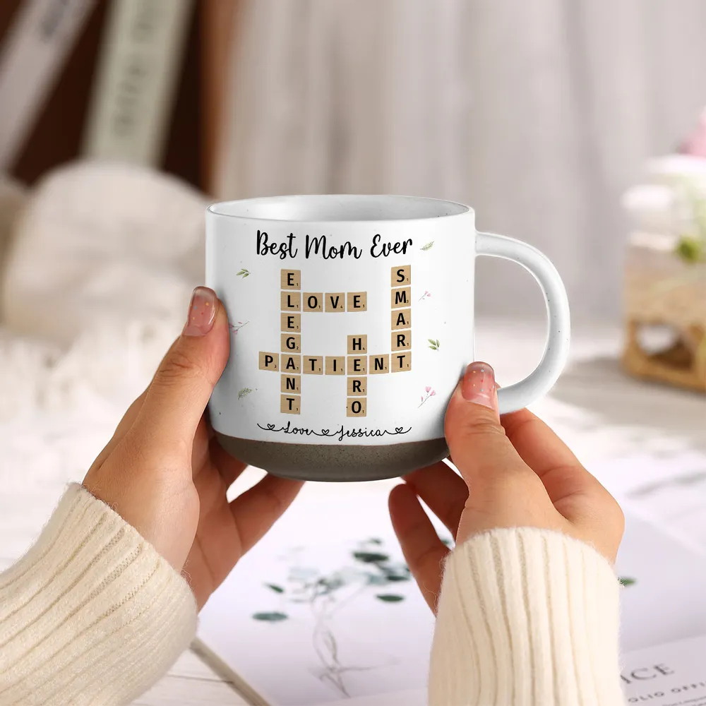 Best Mom Ever Appreciation Crossword Art - Personalized Pottery Mug - Gift For Mom, Mother's Day, Birthday Gift