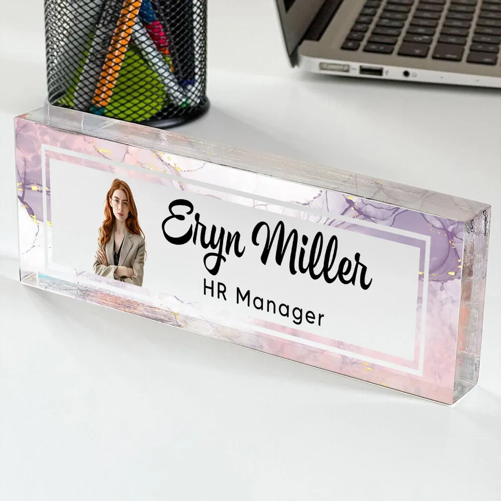 Marble Design Personalized Acrylic Desk Name Plate, Office Desk Decor, Gift For Boss, PhD, Teacher, Colleagues, Coworkers