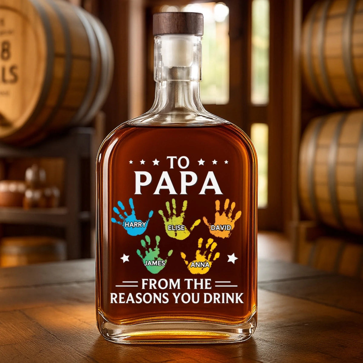 From The Reason You Drink Hand Prints - Personalized Whiskey Bottle - Father's Day, Gift For Dad, Grandpa