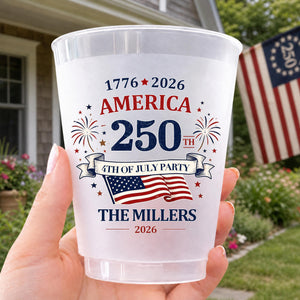 Custom Frosted Cups for Independence Day, 4th of July Party Cups, America 250 Patriotic Family Reunion BBQ Picnic Favors