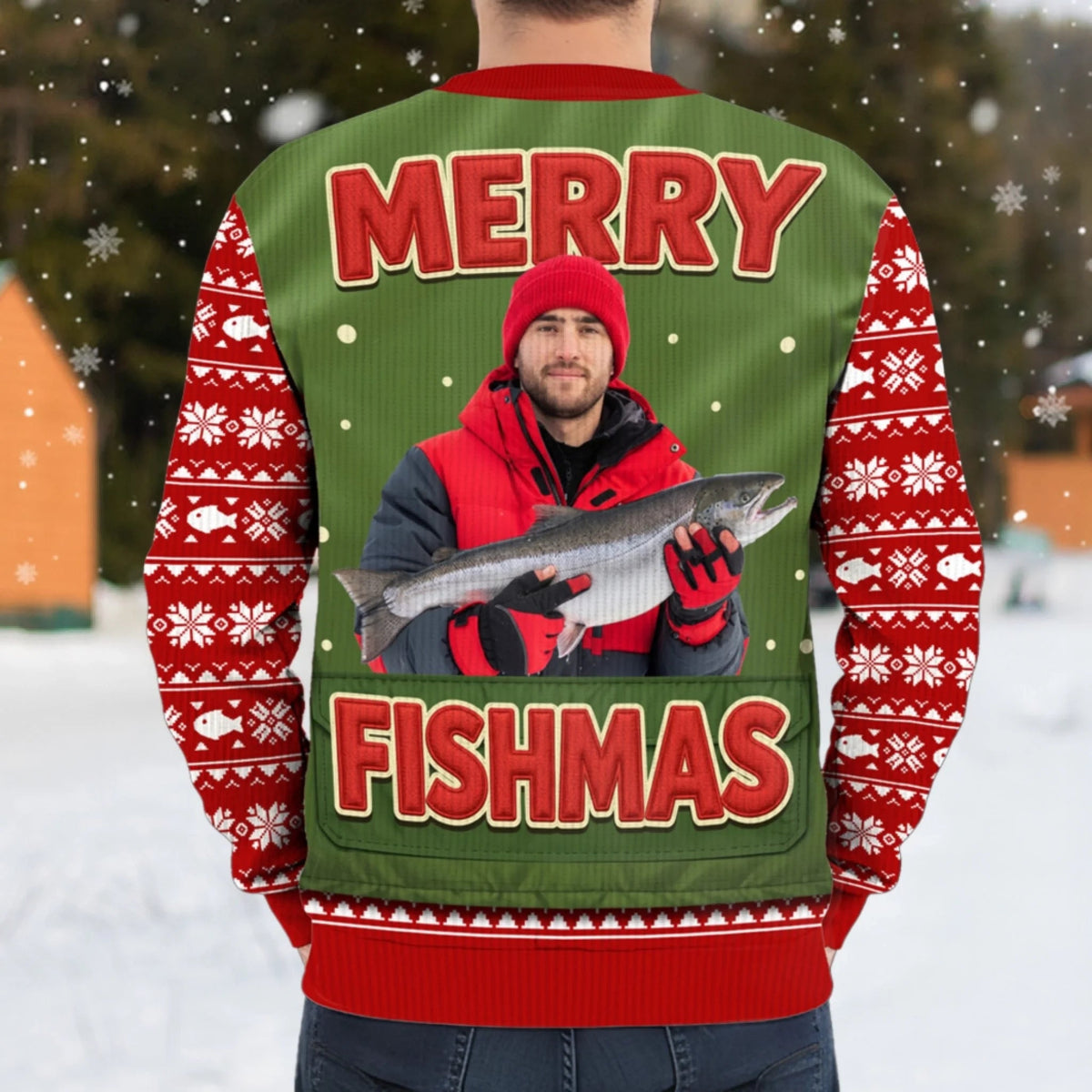 Merry Fishmas Custom Photo - Personalized Ugly Sweatshirt - Christmas Gift For Fishing Lovers