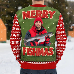 Merry Fishmas Custom Photo - Personalized Ugly Sweatshirt - Christmas Gift For Fishing Lovers