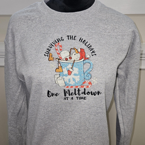 Meltdown Christmas Crewneck Sweatshirt, Holiday Sweater, Christmas Sweater, Embroidered Crewneck