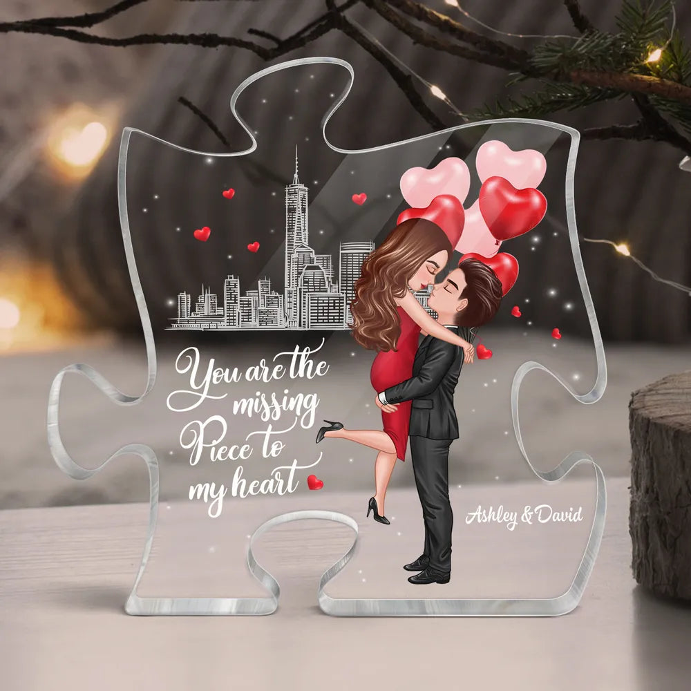 You Are The Missing Piece To My Heart - Personalized Puzzle Shape Acrylic Plaque - Anniversary Gift, Valentine's Day Gift For Couple
