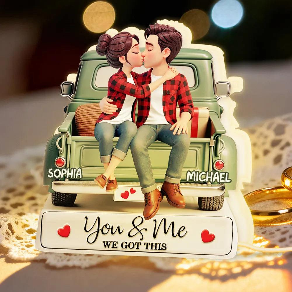 Forever Love Couple Kissing On The Truck - Personalized Acrylic Light Box - Valentine's Day Gift For Couple