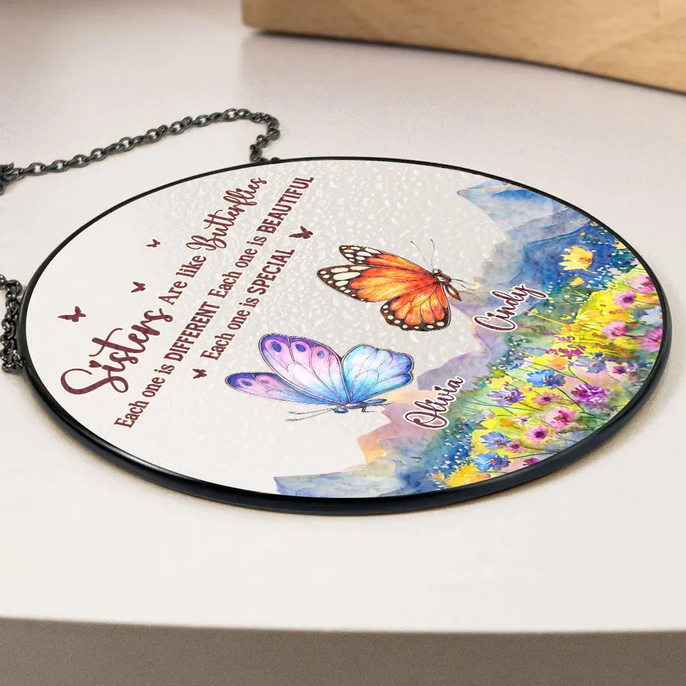 Sisters Are Like Butterflies - Personalized Suncatcher Stained Glass - Christmas, Birthday Gift For Sisters, Besties