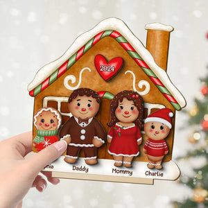 Gingerbread Family Standing House - Personalized Wooden Plaque - Christmas Gift For Family
