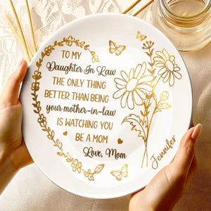 To My Daughter Watching You Being A Mom Golden Line Art - Personalized Ceramic Plate - Gift For Daughter, Birthday Gift, Mother's Day Gift