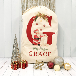 Merry Christmas Custom Name & Initial - Personalized Santa Sack - Christmas Gift For Family