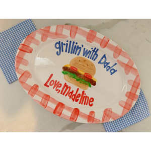 Grillin with Daddy Personalized Burger Platter, Custom Father s Day Serving Dish with Name