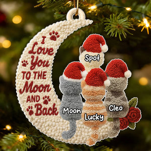 Love My Cats to the Moon and Back Faux Yarn Effect - Personalized Acrylic Ornament - Christmas Gift for Cat Lovers