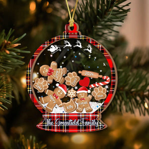 Gingerbread Family With Dog & Cat - Personalized 4D Shaker Ornament - Christmas Gift For Family