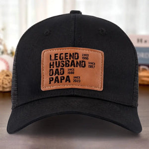 Legend Husband Daddy Papa - Personalized Leather Label Net Hat - Gift For Dad, Grandpa, Father's Day Gift