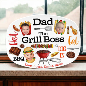 Personalized Dad Grilling Platter with Kids Faces, Funny Kids Face Platter, BBQ Dad Gift, The Grill Boss Plate, Fathers Day Gift for Husband