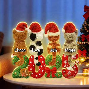 2025 Cat Lovers 3D Faux Yarn Effect - Personalized Acrylic Light Box - Christmas Gift for Cat Moms, Cat Dads