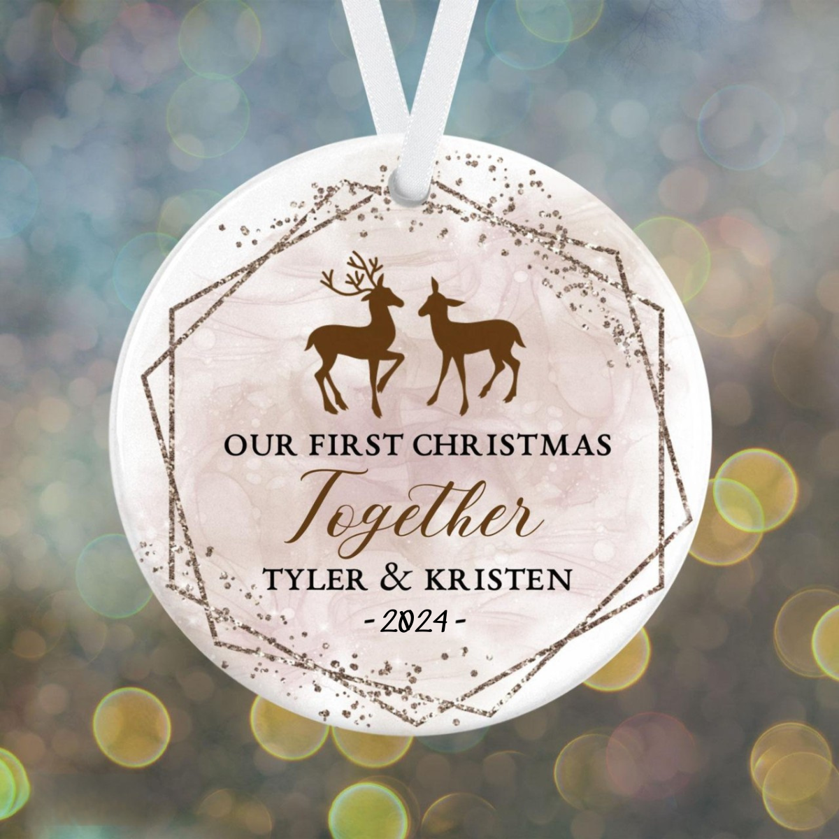 Our First Christmas Together - Personalized Anniversary Deer Holiday Ornament - New Couple Christmas Gift Ornament