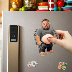 Personalized Funny Daddy Face Squishy Belly Fridge Magnet, Father's Day Gift For Husband, Custom Dad Photo Squeeze Magnet, Kitchen Decor