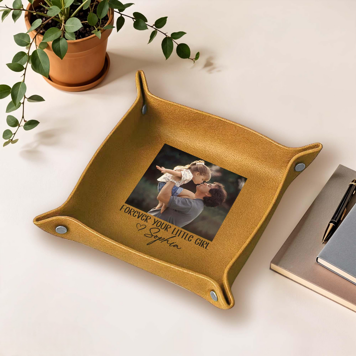 Personalized Leather Tray for Dad, Custom Photo Dad Valet Tray, Father's Day Gift, Dad Photo Leather Catchall, C Key Tray, Gift for Dad