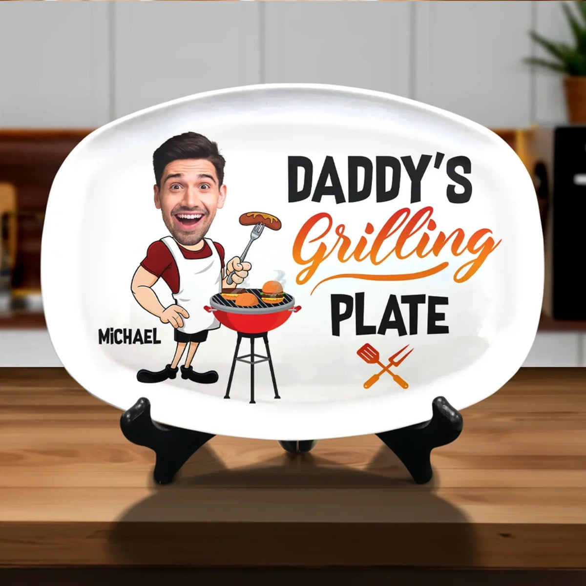 Custom Photo Everything Tastes Better When Daddy Makes It - Personalized Platter - Father's Day, Gift For Dad, Grandpa