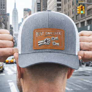 Best Dad Ever Steel Fist Bumps - Personalized Leather Label Net hat - Gift For Dad Papa, Father's Day Gift