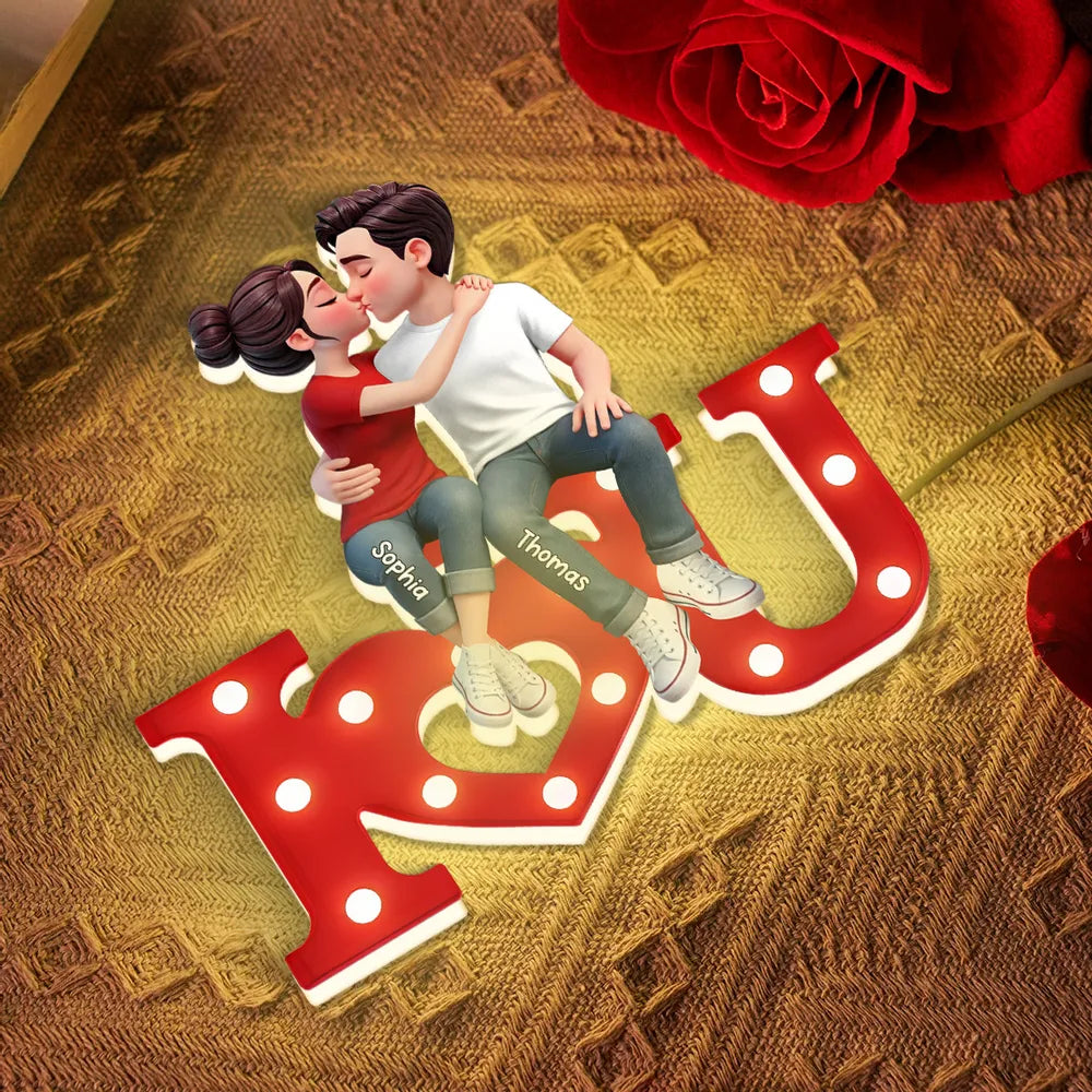 I LOVE YOU Forever Couple Sitting Kissing - Personalized Acrylic Light Box - Valentine's Day Gift For Couple, Anniversary Gift