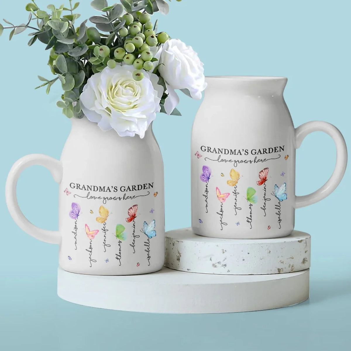 Grandma's Butterflies - Personalized Flower Vase - Birthday Gift For Mom, Grandma