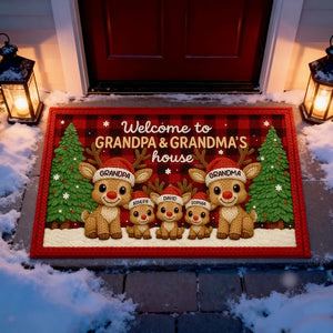 Grandma Grandpa Reindeers Crochet Faux Yarn Texture - Personalized Doormat - Christmas Decoration, Gift For Grandparents