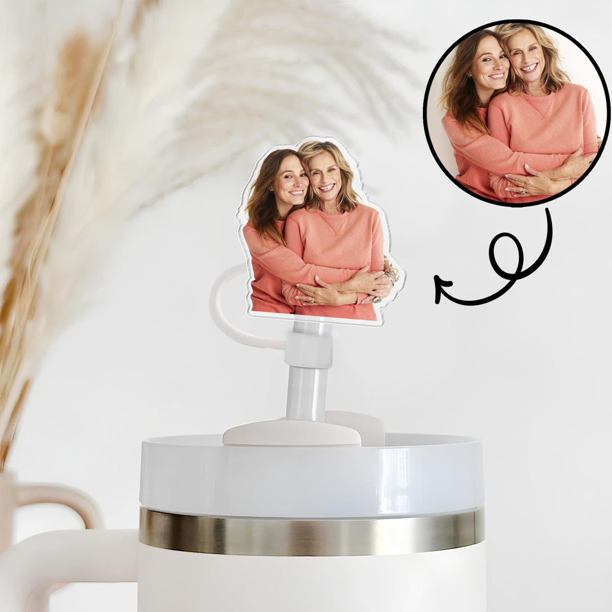 Personalized Photo Gift For Mom, Custom Straw Topper With Photo, Mom And Kids Photo Cup Straw Cover, Gift For Mother