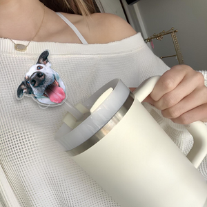 Personalized Gift For Dog Mom Cat Mom, Topper Straw Topper With Dog Cat Photo, Custom Dog Cat Head Cup Straw Cover, Dog Mom Cat Mom Gift