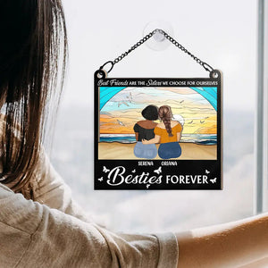 Best Friends Are The Sisters Beach View - Personalized Square Suncatcher Ornament - Gift For Besties, Soul Sisters, Window Hanging Decoration