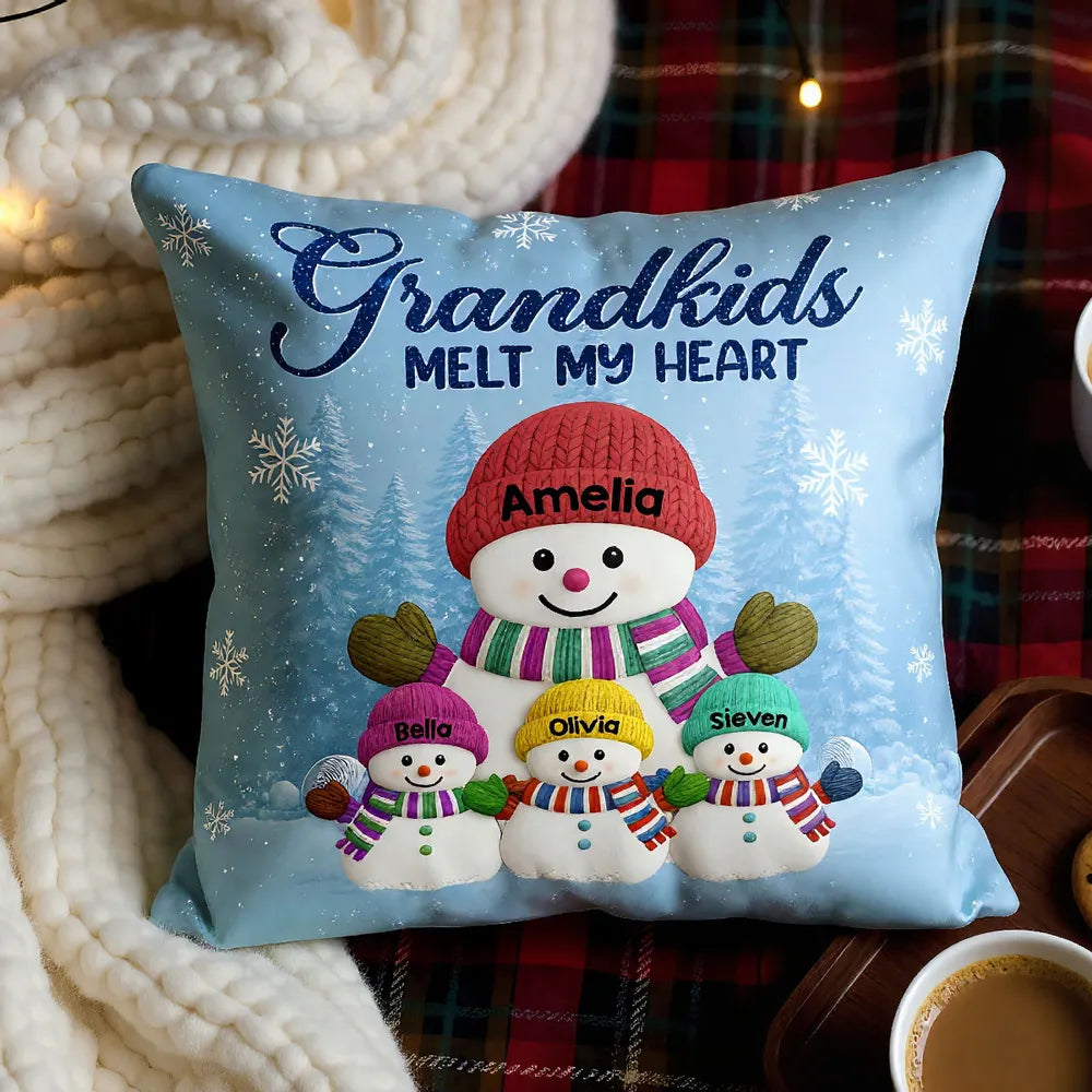 Christmas Snowman My Grandkids Melt My Heart - Personalized Pillow - Christmas Gift For Grandmas