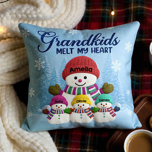Christmas Snowman My Grandkids Melt My Heart - Personalized Pillow - Christmas Gift For Grandmas