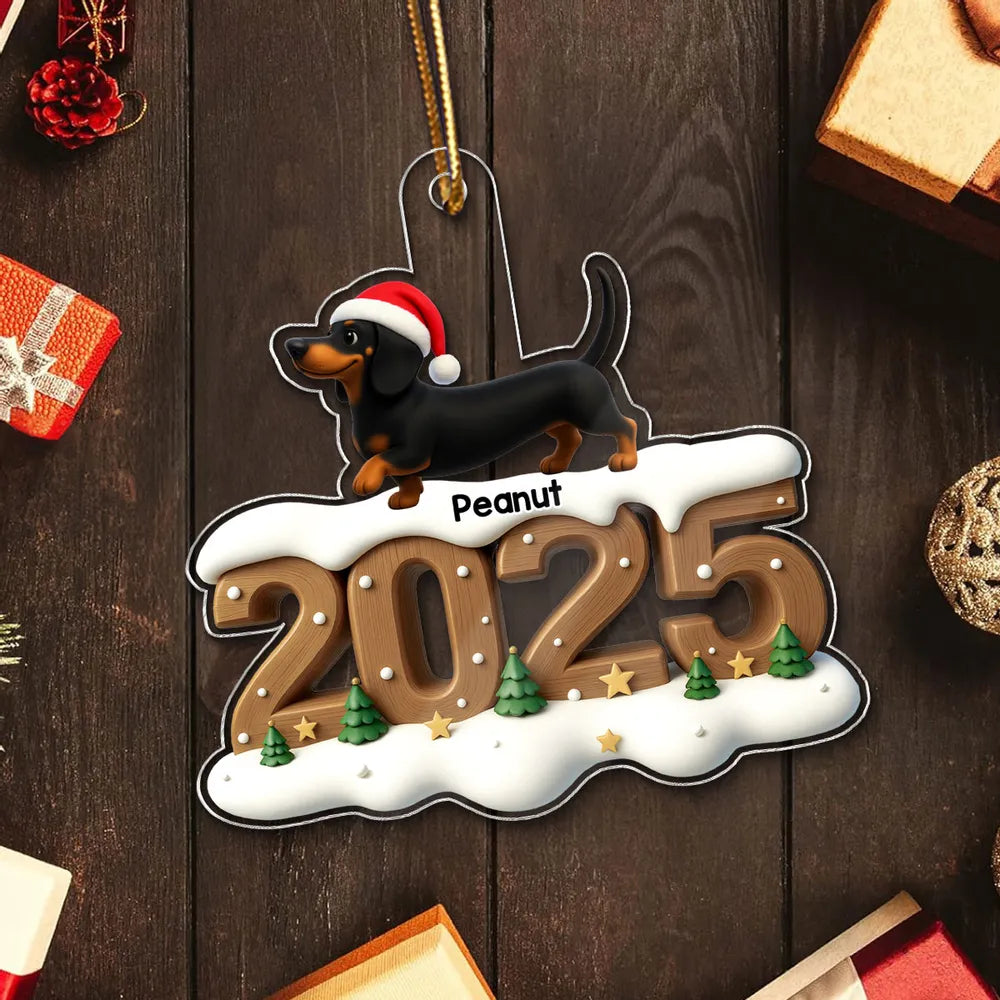 3D Effect Christmas Dachshunds Walking - Personalized Acrylic Ornament - Christmas Gift For Dachshund Lovers