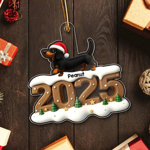 3D Effect Christmas Dachshunds Walking - Personalized Acrylic Ornament - Christmas Gift For Dachshund Lovers