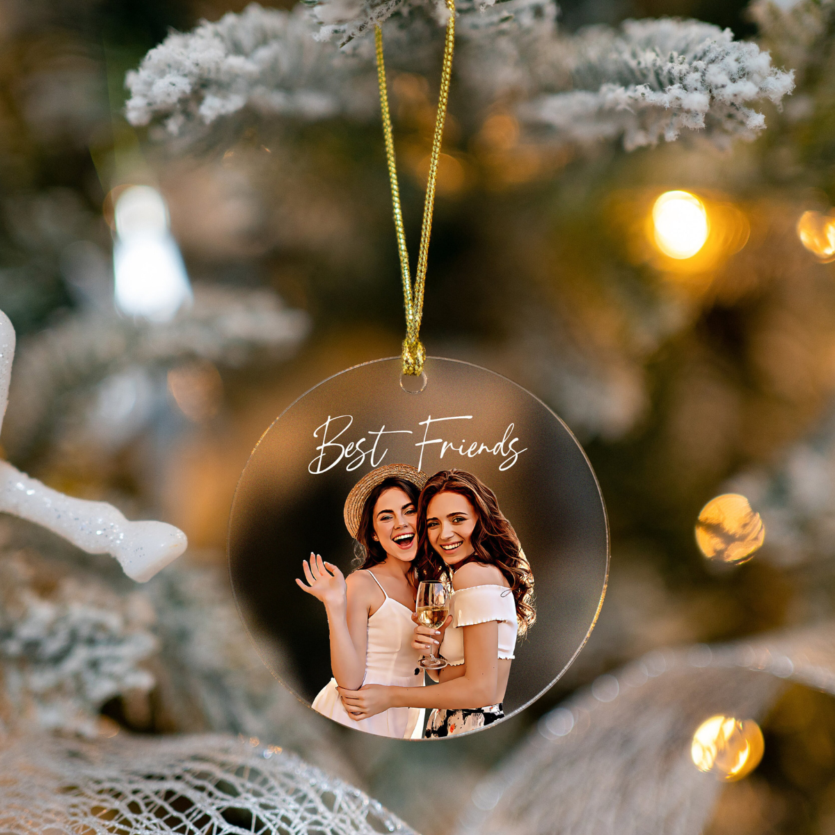 Best Friends Custom Photo - Personalized Crystal Ornament - Christmas Gift For Friends, Sister, Bestie