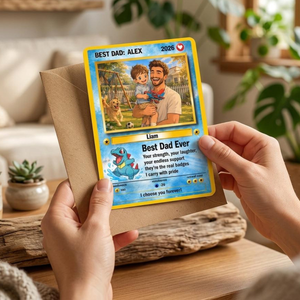 Custom Anime Photo Poke Card | Personalized Father's Day Trading Card | Poke Dad Birthday Gift