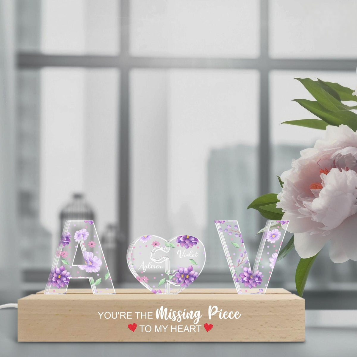 Personalized Couple Name Led Night Light, Personalized Night Light, You're My Missing Piece, Anniversary Gift, Bedroom Lamp, New Home Decor