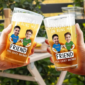 Custom Photo Congrats On Being My Brother You Lucky Man - Personalized Beer Glass - Gift For Brother, Father, Cousin, Friend