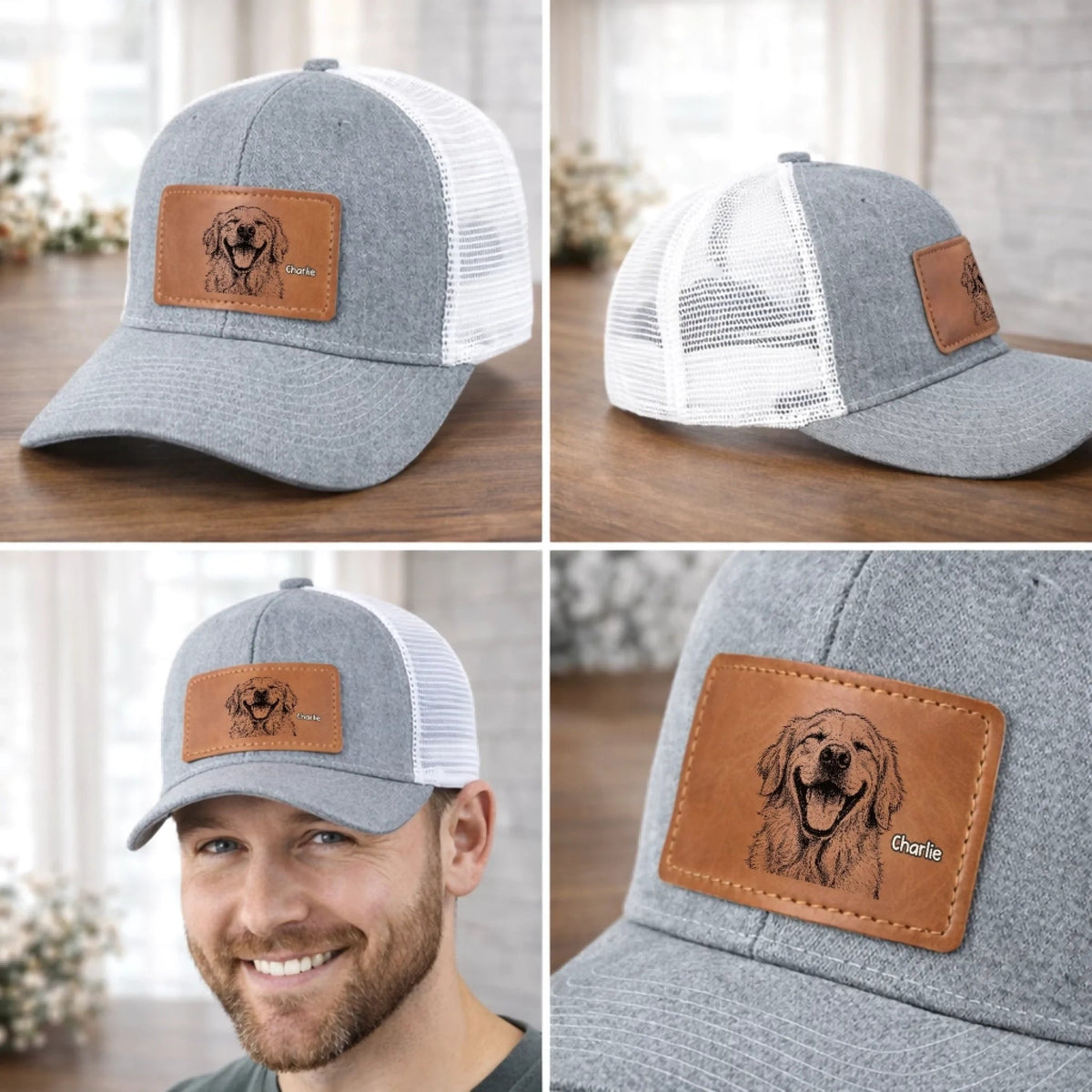 My Dog Squad - Personalized Leather Label Net Hat - Gift For Dog Dad, Dog Lovers, Father's Day Gift