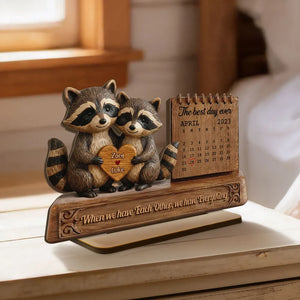 3D Effect Couple Animals Gnome Anniversary Date Calendar - Personalized Wooden Plaque - Anniversary Gift For Couple