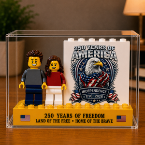 Personalized USA 250th Anniversary Mini Figure Display Box, Custom Brick Figures, Independence Day 1776-2026 Keepsake Gift