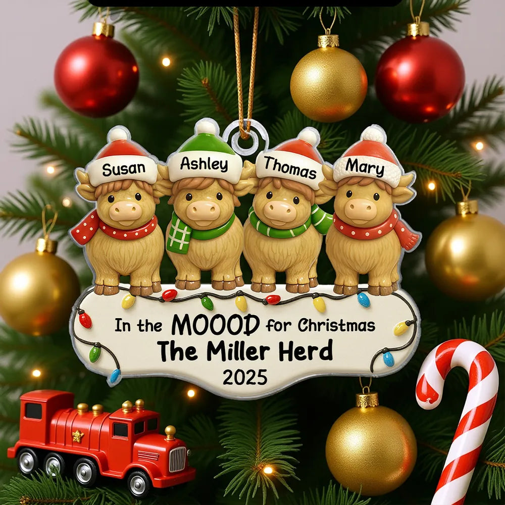 3D Effect Family Herd In The Mood For Christmas - Personalized Acrylic Ornament - Christmas Gift For Family