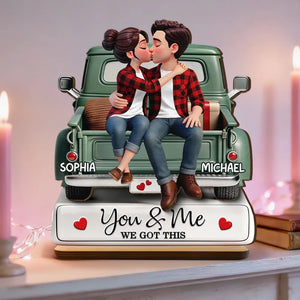3D Kissing Couple On The Truck - Personalized Wooden Plaque With Flat Base - Valentine's Day Gift For Couple, For Him, For Her