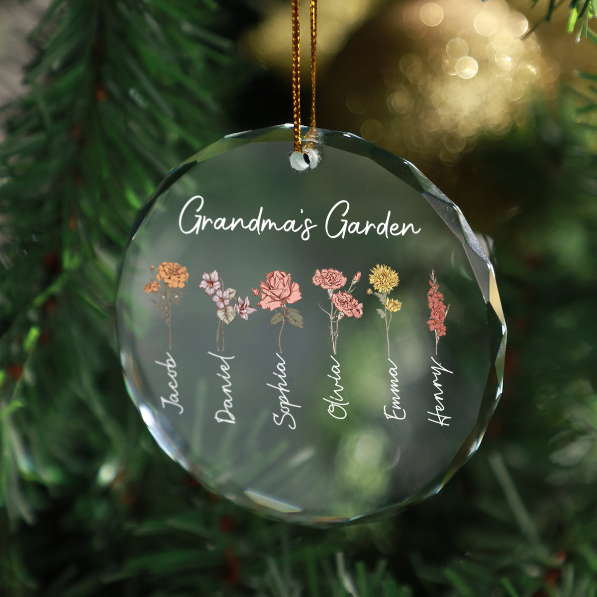 Grandma's Garden - Personalized Crystal Ornament - Christmas Gift For Grandma