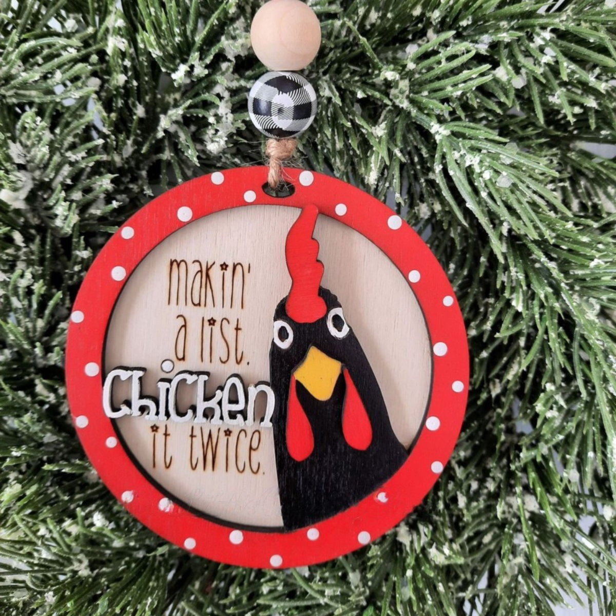 Making A List Chicken It Twice - Personalized Layered Wooden Ornament - Christmas Gift For Family