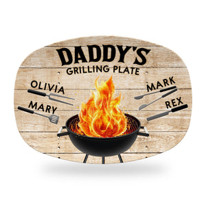 Custom Father s Day Grilling Platter Personalized BBQ Plate with Kids' Handprint, Funny Dad Gift, Daddy Serving Tray, The Grilling Master