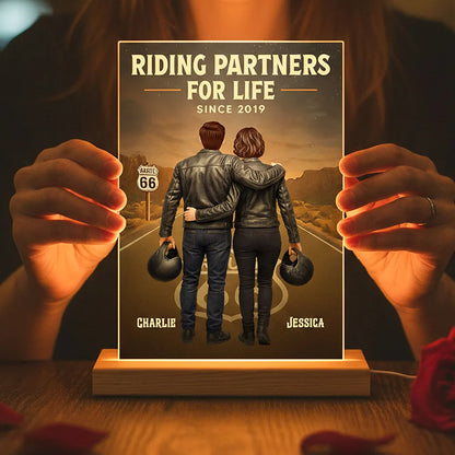 Route 66 Riding Partners For Life - Personalized LED Night Light - Valentine's Gift, Anniversary Gift For Biker Couple